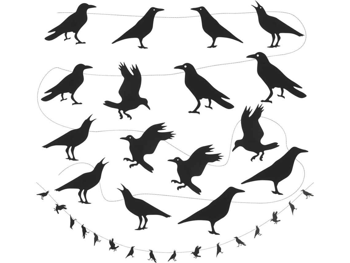 2 Conjuntos de Banners Papel Criativos para o Halloween com Guirlandas Corvos Pretos Decoração CHABERLU