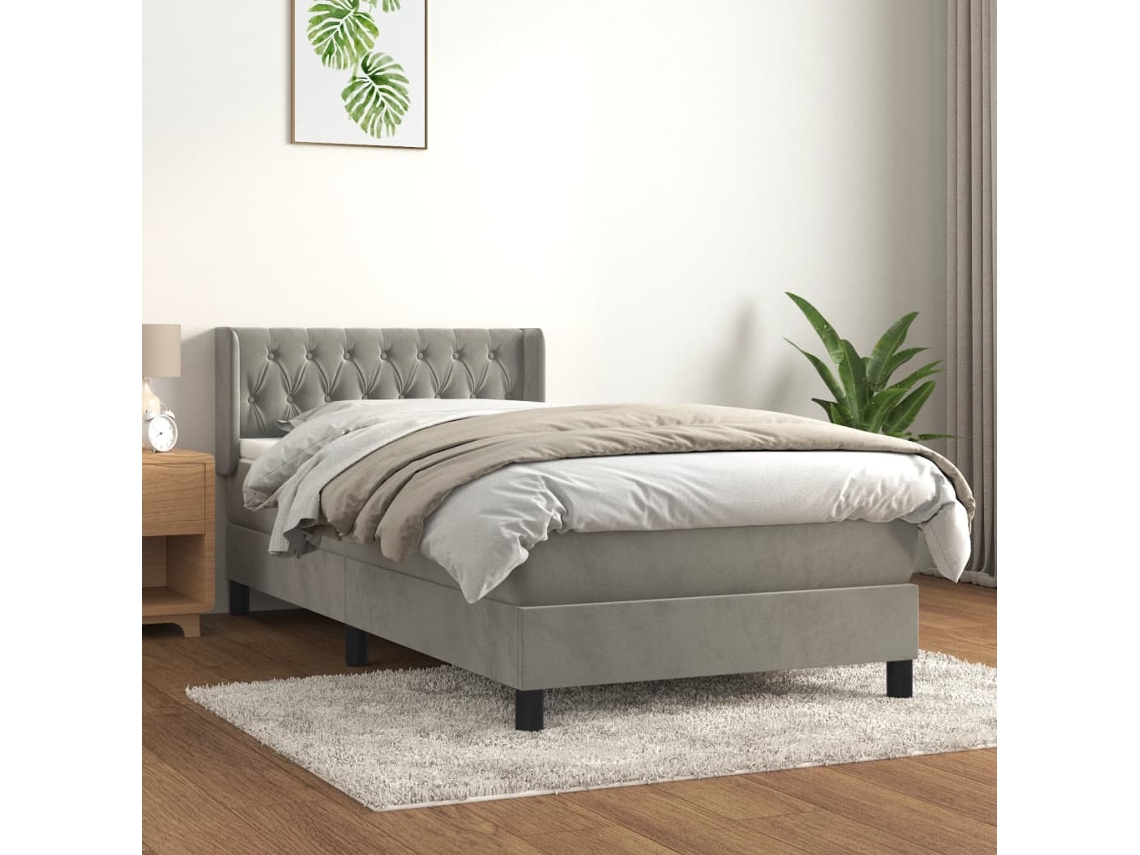 Vidaxl Cama Com Molas/colchão 90x200 Cm Veludo Cinza-claro