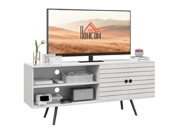 Suporte Para Tv Para Televisores De Até 65 Polegadas Com 2 Compartimentos Abertos E 1 Prateleira Ajustável, 145x38x65 Cm, Branco