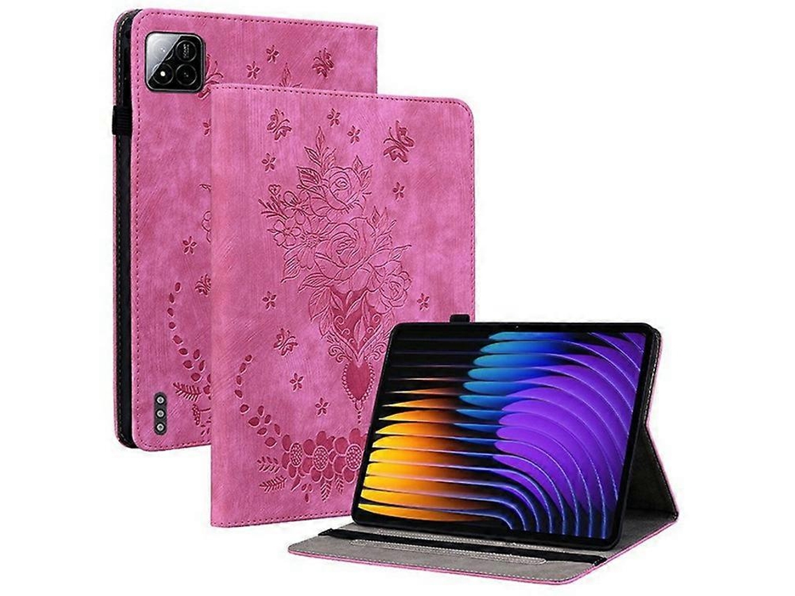 Capa Para Xiaomi Pad 7 Pro / Pad 7 Com Porta-cartões, Revestida Em Couro Sintético Resistente A Arranhões E Com Estampa De Flor Rosa.