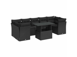 Conjunto de 8 Sofás de Jardim com Almofadões Vime Pe Preto MAISON EXCLUSIVE (8 pcs)