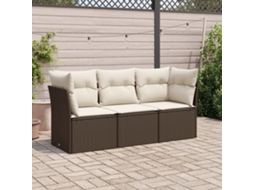 Vidaxl 3 Pcs Conjunto Sofás De Jardim Com Almofadões Vime Pe Castanho