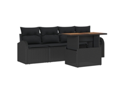 Conjunto 5 Sofá De Jardim Vidaxl Preto Vime Pe (100 X 55 X 73 Cm)