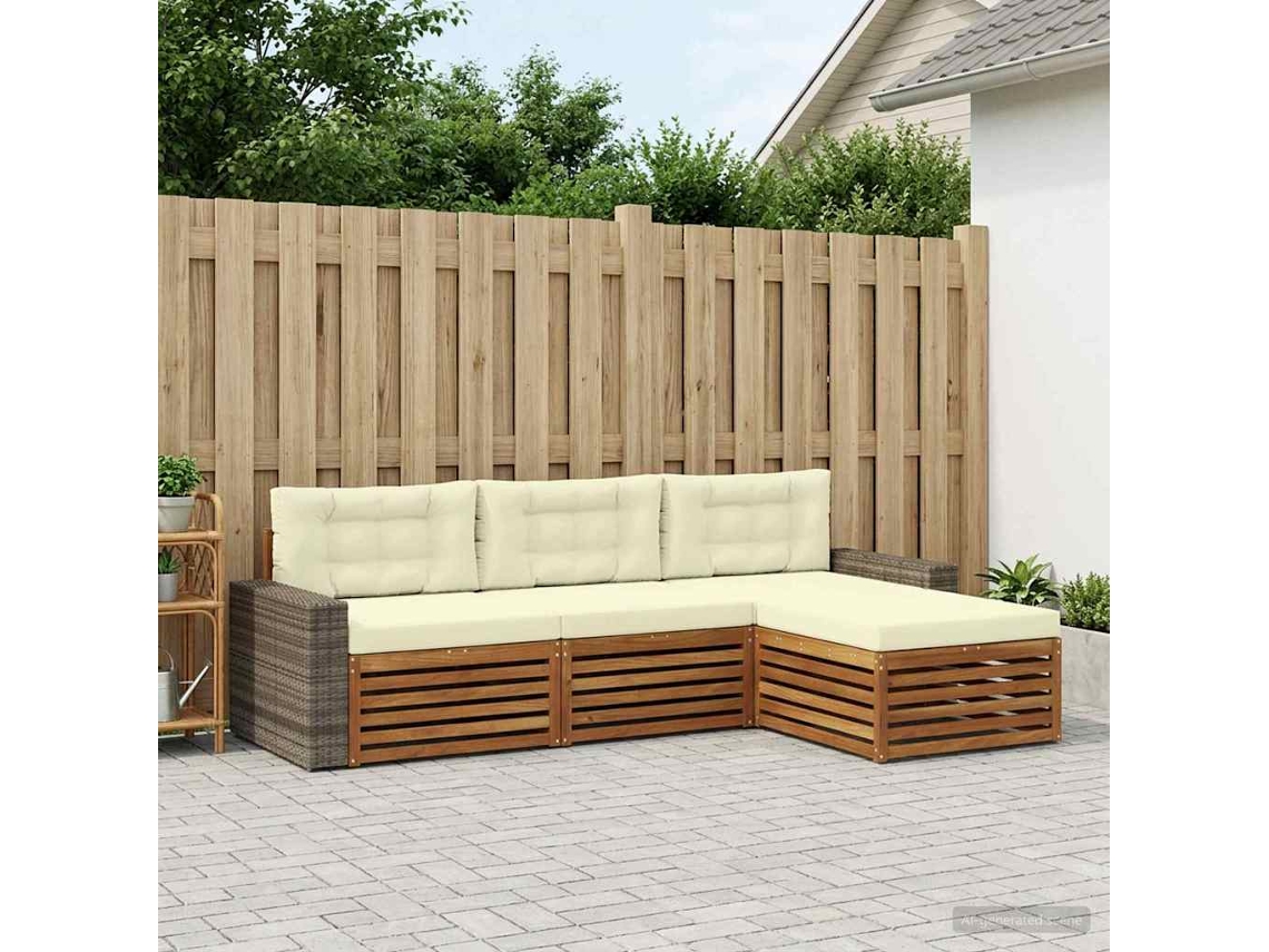 Vidaxl Conjunto De Sofás Para Exterior 4 Unid. Natural E Creme