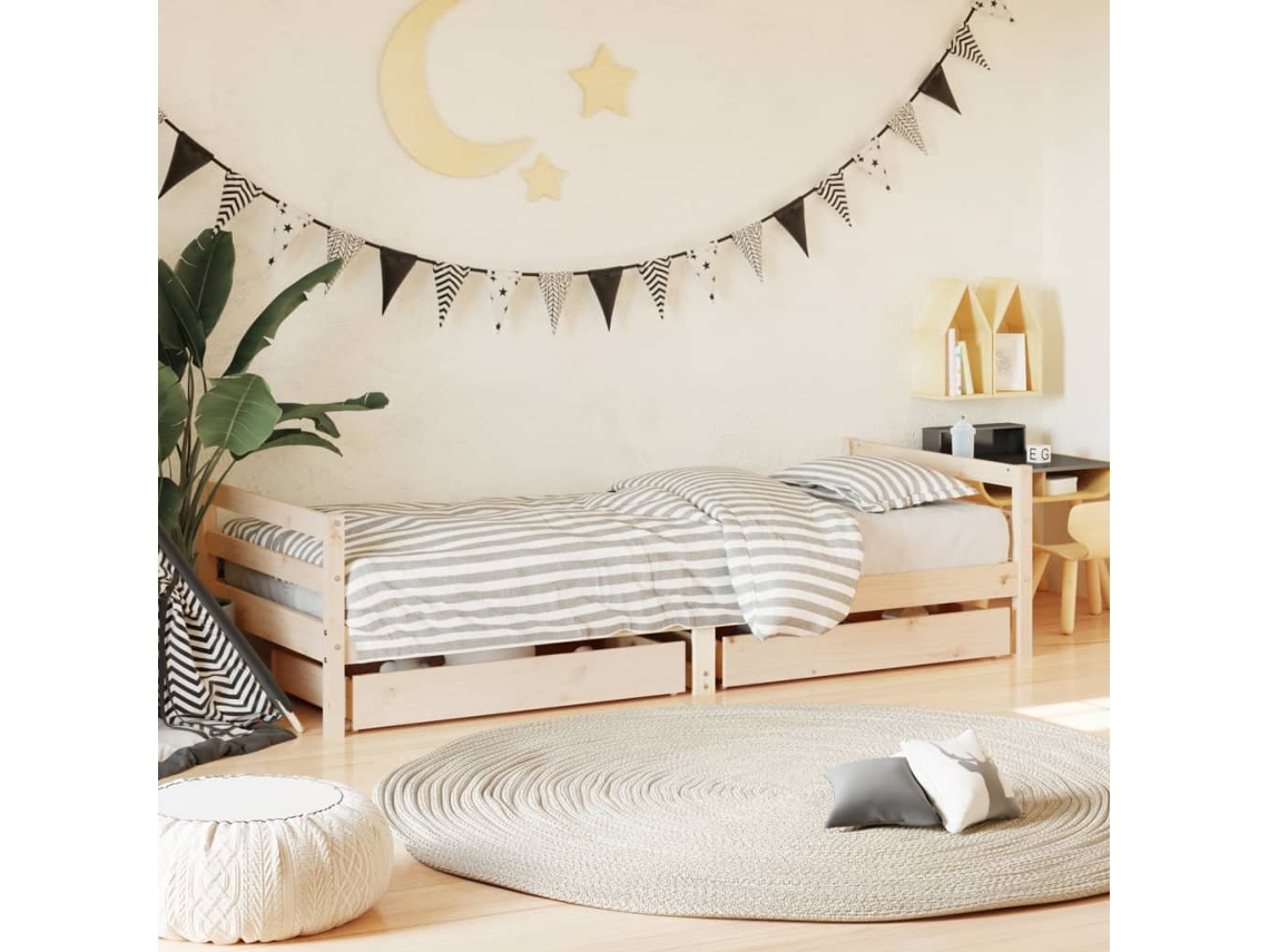 Vidaxl Estrutura De Cama Infantil C/ Gavetas 90x190 Cm Pinho Maciço