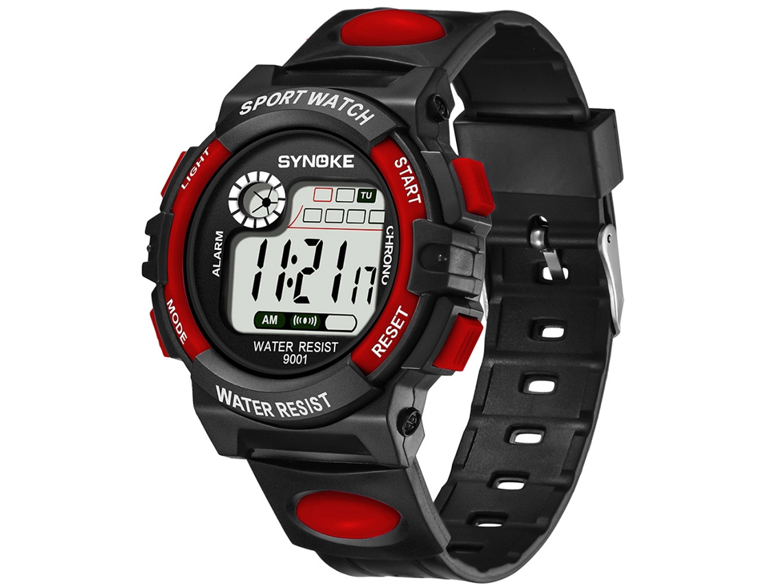 Relógio digital esportivo Synoke 9001 vermelho, à prova d'água, para homens e meninos.