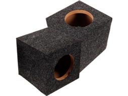 Subwoofer selado em madeira escura para carro, par de caixas acústicas.