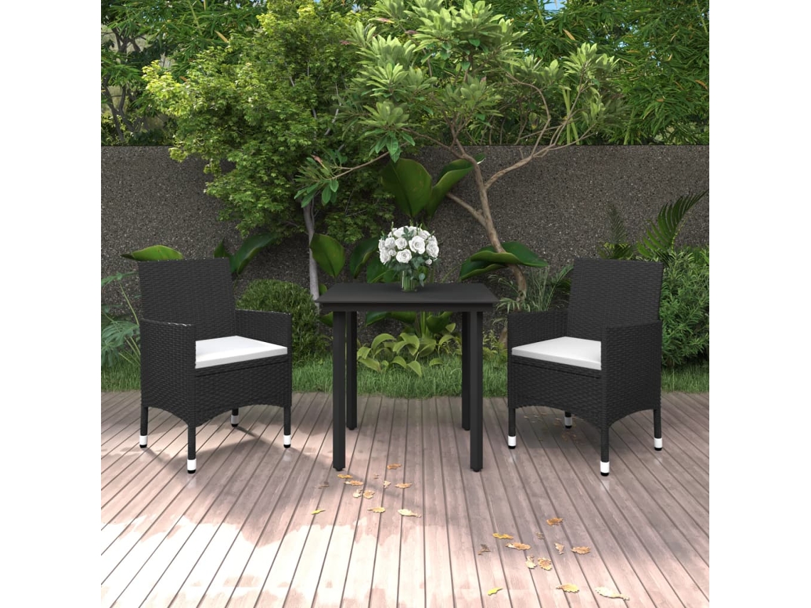 Vidaxl 3 Pcs Conjunto De Jantar P/ Jardim C/almofadões Vime Pe E Vidro
