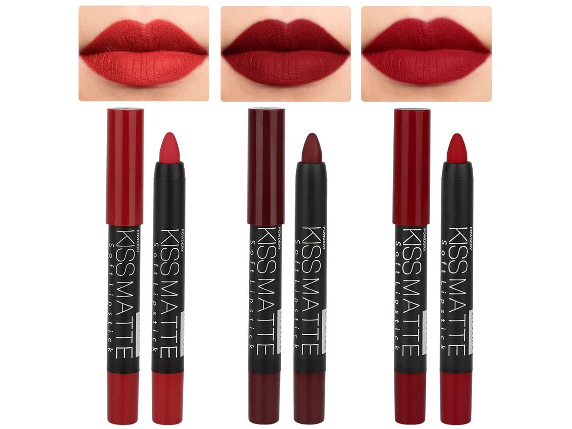 3pcs Dark Ruby Deep Red Matte Batom e Lápis de Cor Lápis Delineador Conjunto Vermelho Matte Delineador de Lábios e Batom Líquido Stay On 10 EHSTMIND