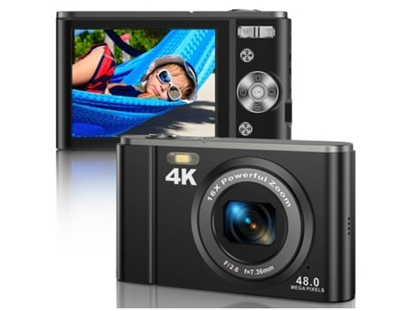 Câmara Digital das Crianças Compacta Dc303 4K 48Mp com Foco Automático Zoom 16X 2 8 Polegadas- Preto VIGA EUROPE