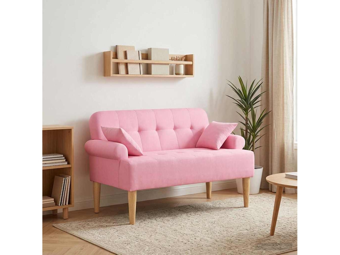 Vidaxl Sofá De Dois Lugares Com Botão Acolchoado Rosa 120 X 65 X 79 Cm