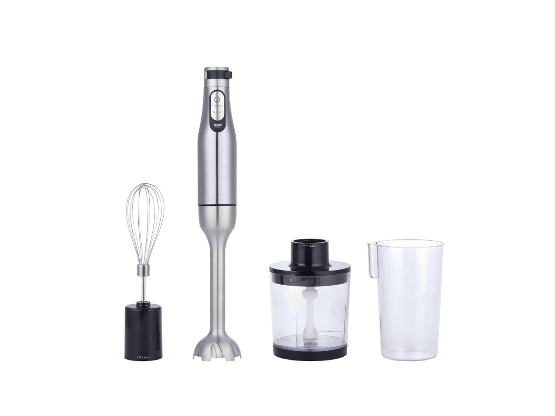 Misturador de mãos 4 em 1 MX0205 de 1000 W. Inclui batedor de claras, processador de 500 ml e copo graduado de 600 ml.