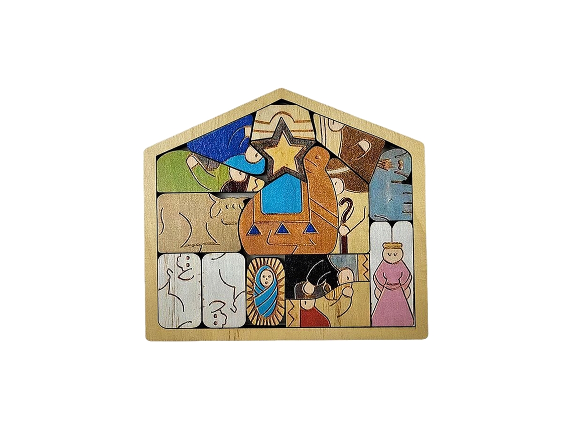 Laxiscreed Quebra Cabeça De Madeira 20x18cm Com A Natividade De Jesus Para Decoração Religiosa Em Casa