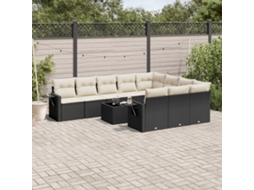 Vidaxl 11 Pcs Conjunto Sofás De Jardim C/ Almofadões Vime Pe Preto