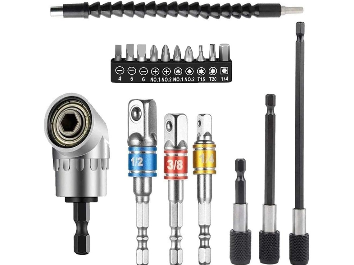 Kit de Extensão Flexível para Brocas, 3 Peças, Adaptadores Universais de Soquete de 1/4", 3/8" e 1/2". SIURN