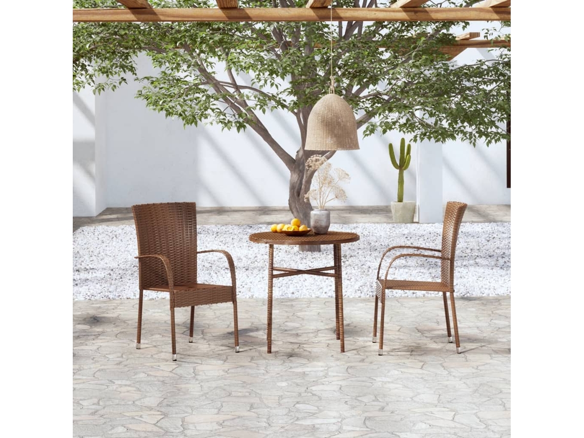 Vidaxl 3 Pcs Conjunto De Jantar Para Jardim Vime Pe Castanho