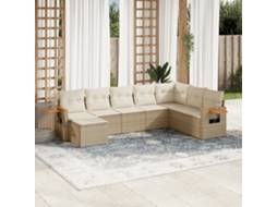 Vidaxl 8 Pcs Conjunto de Sofás P/ Jardim com Almofadões Vime Pe Bege
