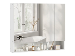 Espelho de banheiro com 3 portas, armário, prateleiras ajustáveis, 90x15x75 cm, Branco | S/MARCA