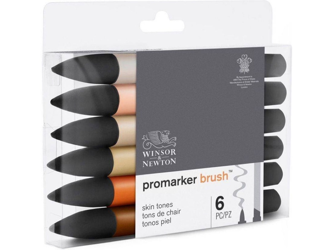 Winsor Newton Marcador Brush ProMaker, Ponta Dupla, Tons de Pele, Caixa 6 Unidades
