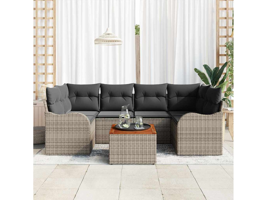 Vidaxl Conjunto De Sofá De Jardim 7 Unid. Cinzeto Vime Pe