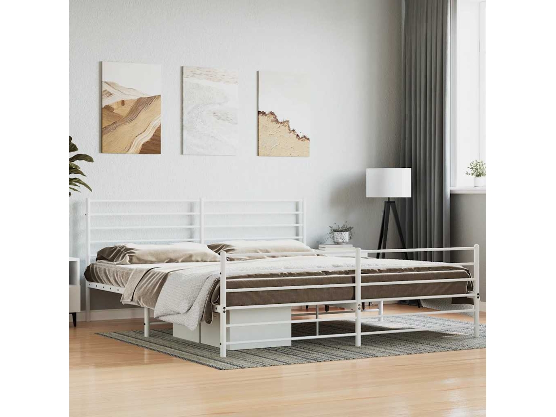 Vidaxl Estrutura De Cama Com Cabeceira E Pés 180x200 Cm Metal Branco