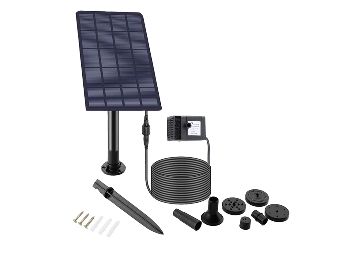 Bomba de água elétrica solar de 1.5W com 4 bicos para jardim, pátio, piscina, banho de aves, decoração exterior S/MARCA
