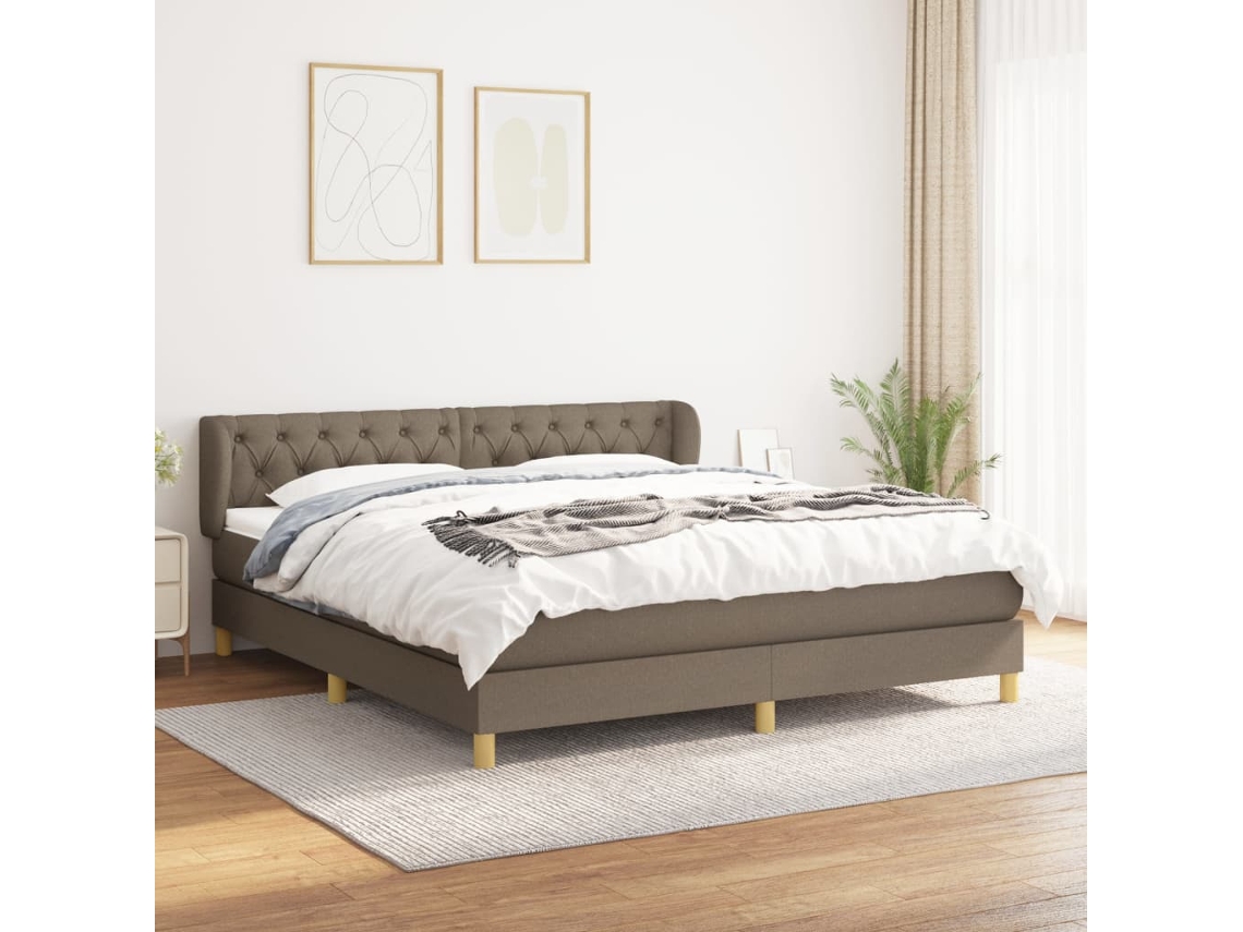 Vidaxl Cama Com Molas/colchão 160x200 Cm Tecido Castanho-acinzentado