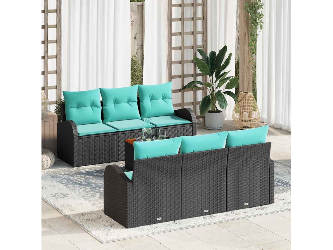 Vidaxl Conjunto De Sofá De Jardim 7 Pcs Preto E Turquesa Vime Pe