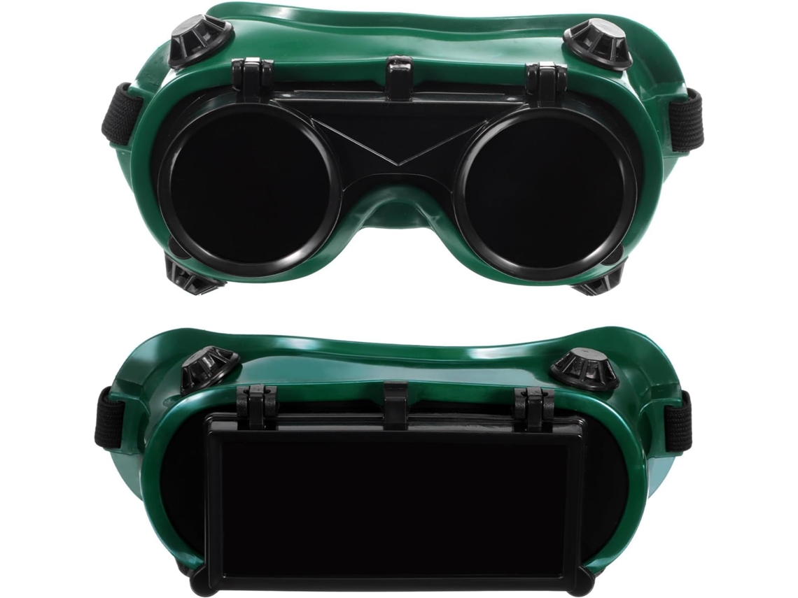 Óculos De Soldagem Em Plástico Verde Com Faixa De Cabeça Ajustável E Design Flip-up.