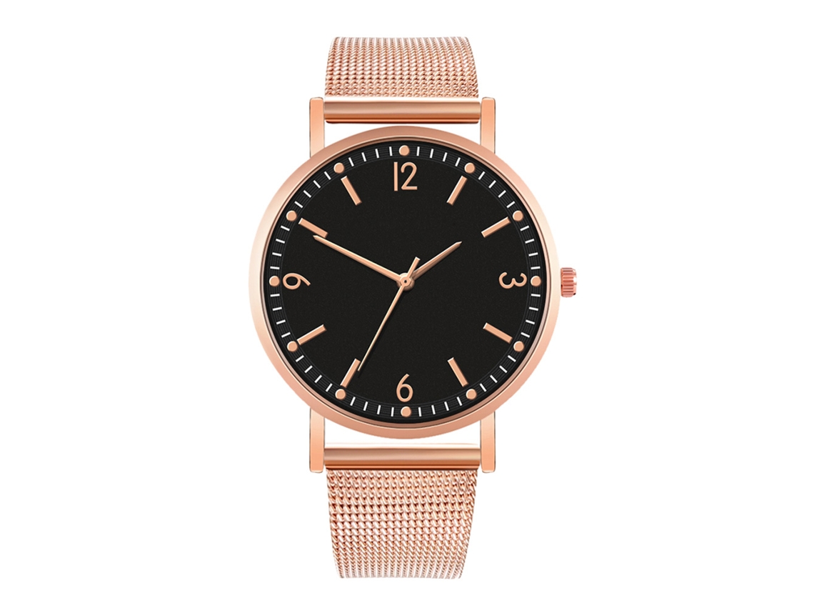 Reloj De Cuarzo Con Correa De Malla Estilo Casual Fashion Unisex (negro Oro Rosa)
