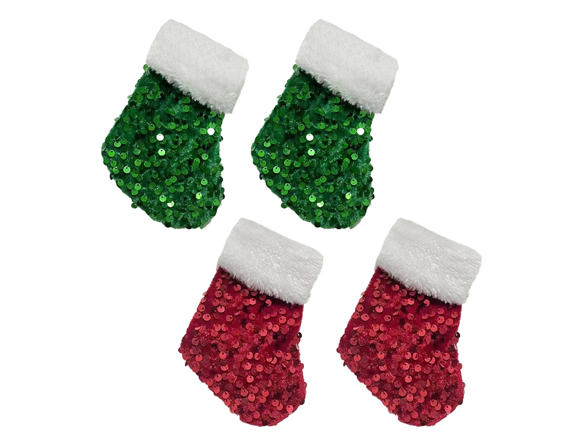 4Pcs Decorações de Natal Meias Pequenas Mini Meias de Natal Pingente de Árvore de Natal Cor Misturada