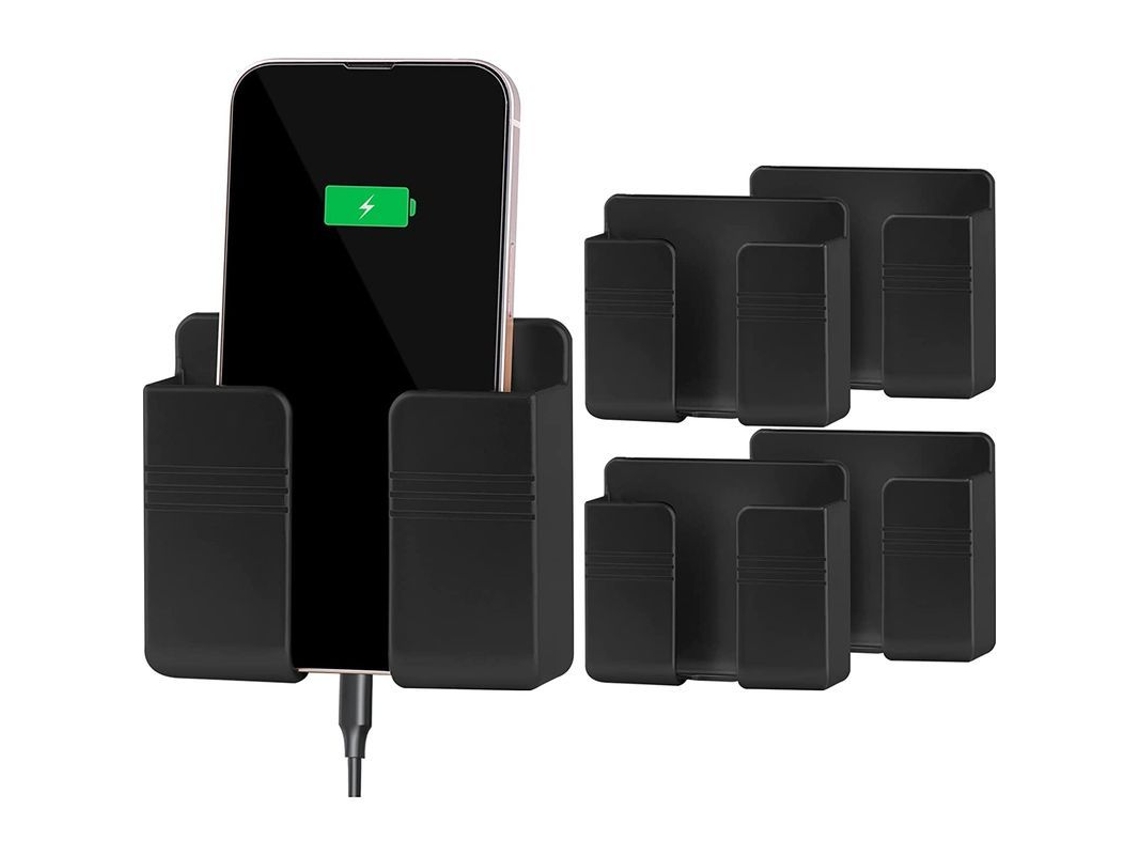 2026 suporte de Telefone Parede 4 Unidades com Furo para Cabo Autoadesivo para Chuveiro Carregamento Preto