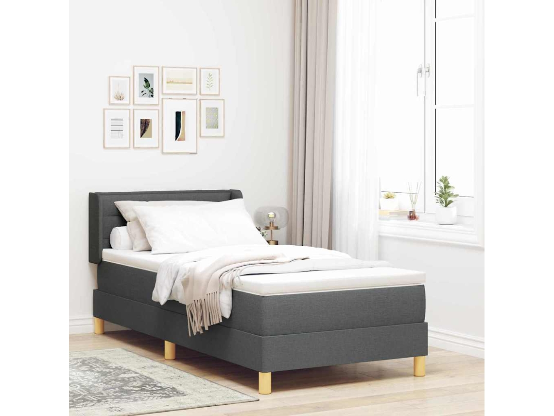 Vidaxl Cama Box Com Colchão Cinza Escuro 200 X 90 Cm Tecido