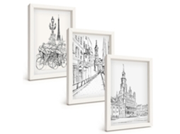 Composição De Quadros Desenhos Simples De Paisagens Urbanas Espelharte (3 Peças 20x30 Cm)