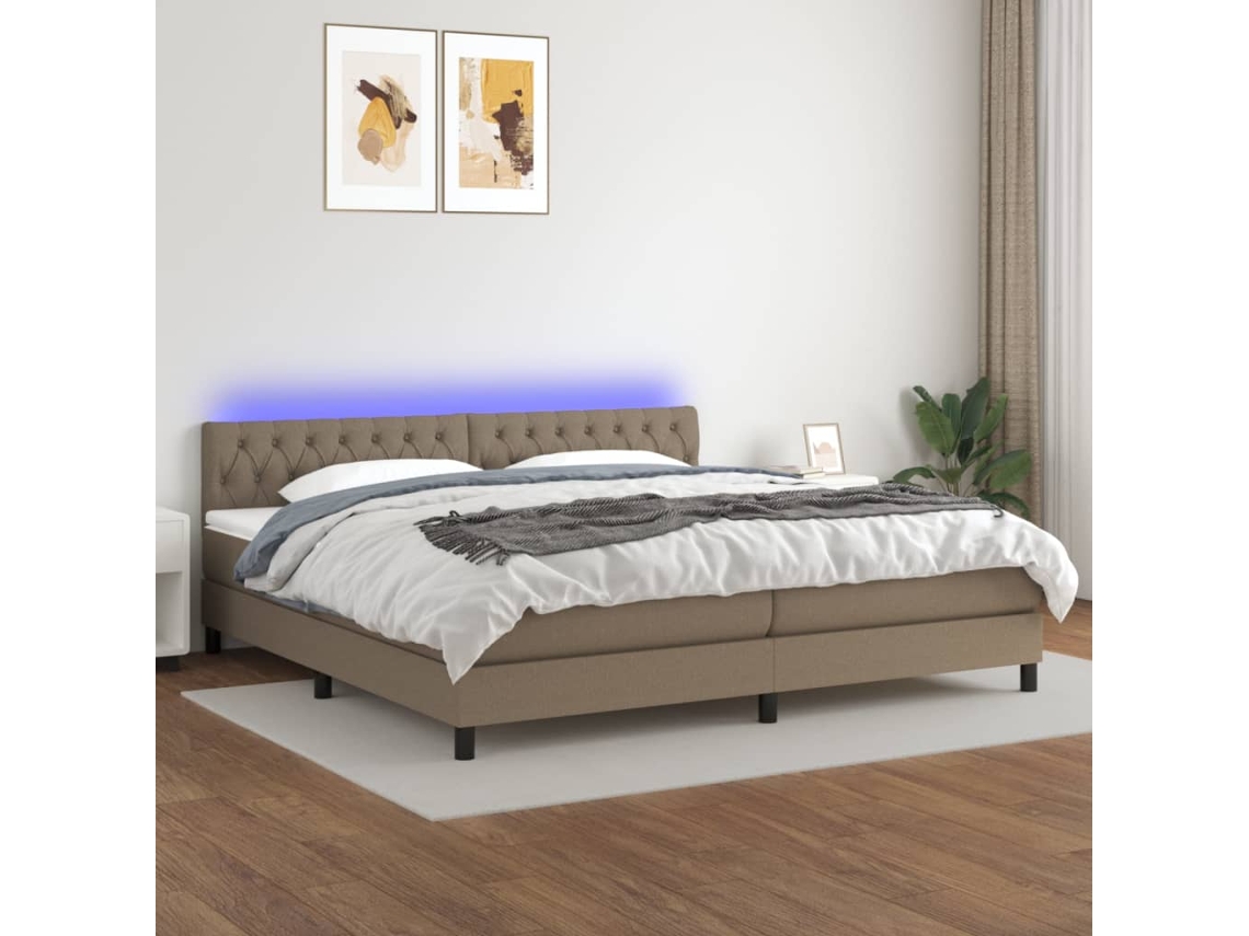 Cama Box Spring Colchão/led 200x200cm Tecido Cinza-acastanhado