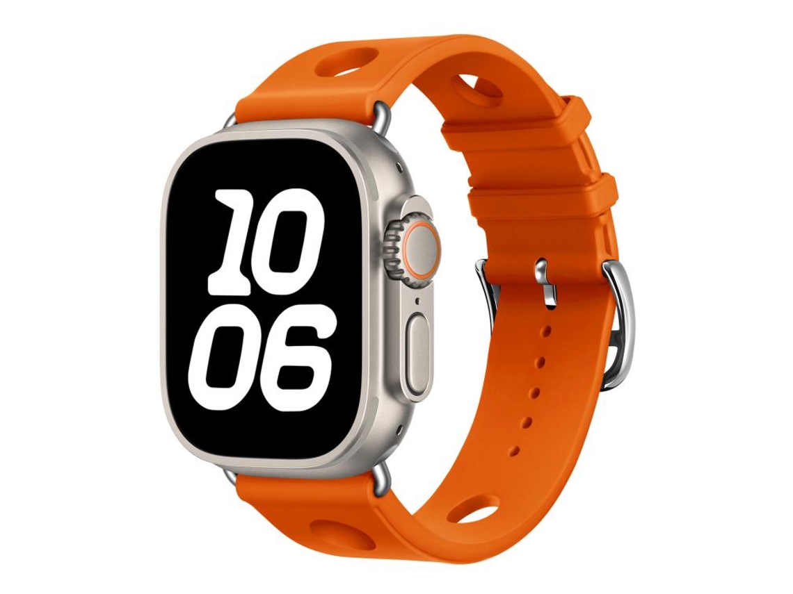 Bracelete para Apple Watch 42/41/40/38mm Silicone Preta com Furos para Fivela e Textura Escada Laranja XIAOMOYU