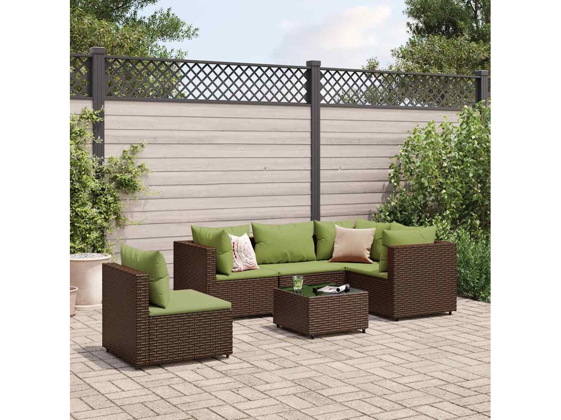 6 Pcs Conj. Lounge Jardim C/ Almofadões 6 Pcs Vime Pe Marrom Dkd Home Decor