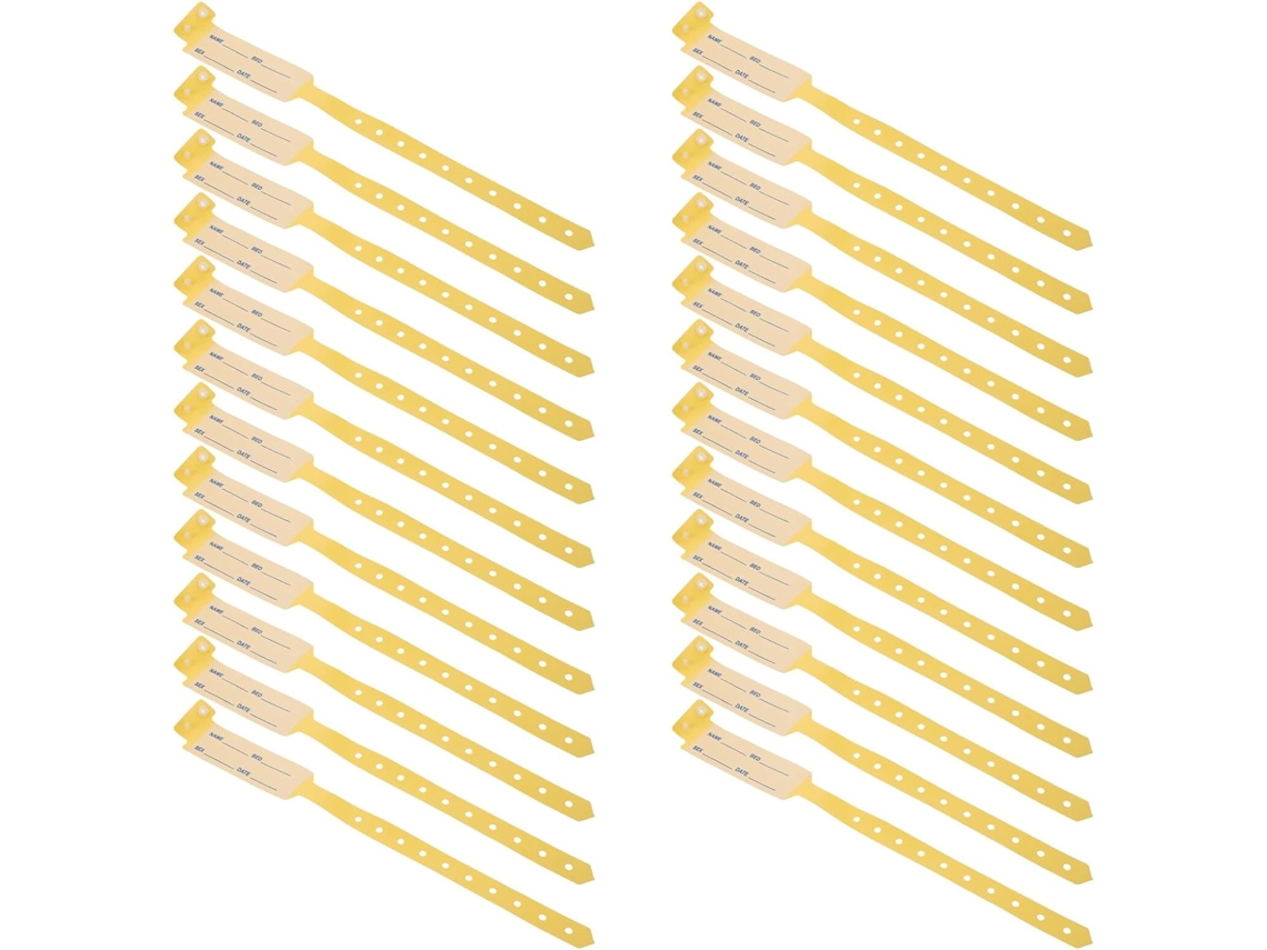 Pulseiras médicas descartáveis para hospitais, 100 unidades, tamanho adulto, amarelas, resistentes à umidade. Características: