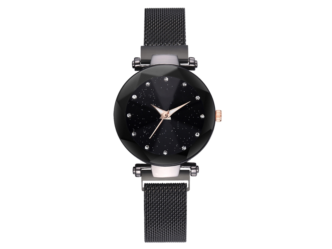 Relógio de Pulso Feminino com Pulseira de Liga Estilo Moderno e Movimento de Quartzo Preto