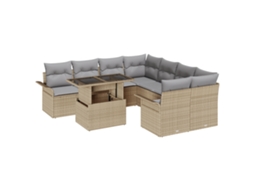 Conjunto 9 Sofá Modular De Jardim Vidaxl Bege Vime Pe (242,5 X 234 X 85 Cm)