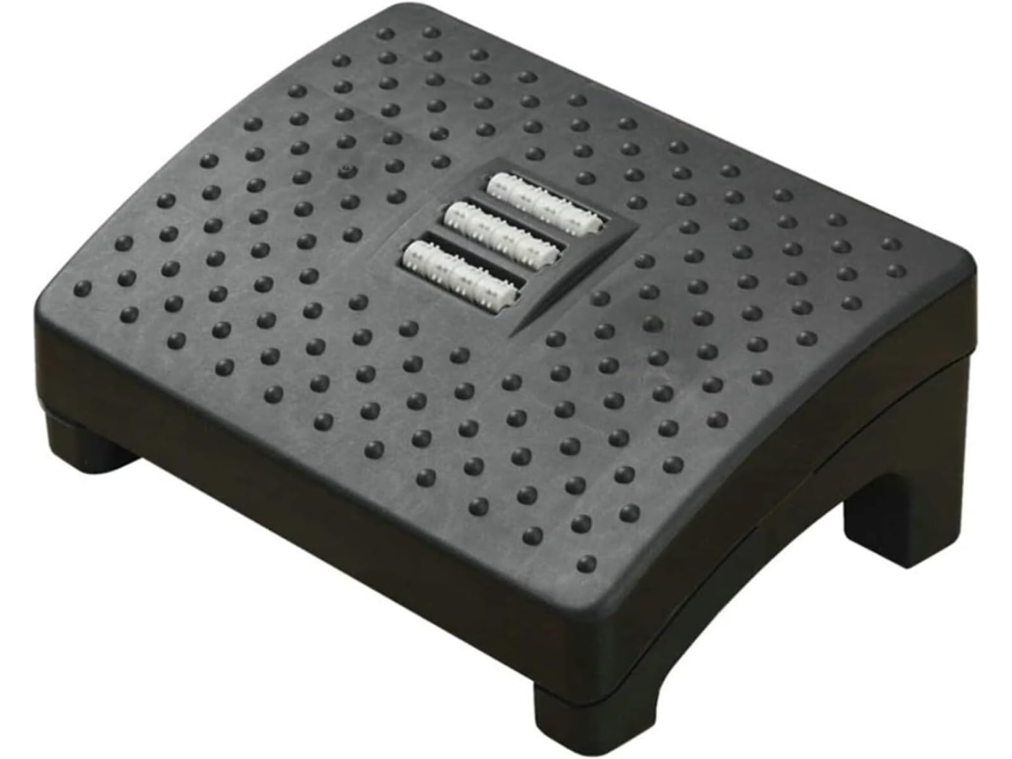 Apoio Pés Escritório Ajustável Sob A Mesa Rolos Massagem Preto Branco 40, 5 X 15 Cm