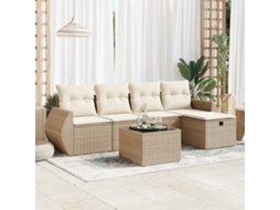 Vidaxl 6 Pcs Conjunto De Sofás P/ Jardim Com Almofadões Vime Pe Bege