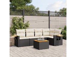 Vidaxl 6 Pcs Conjunto Sofás De Jardim C/ Almofadões Vime Pe Preto