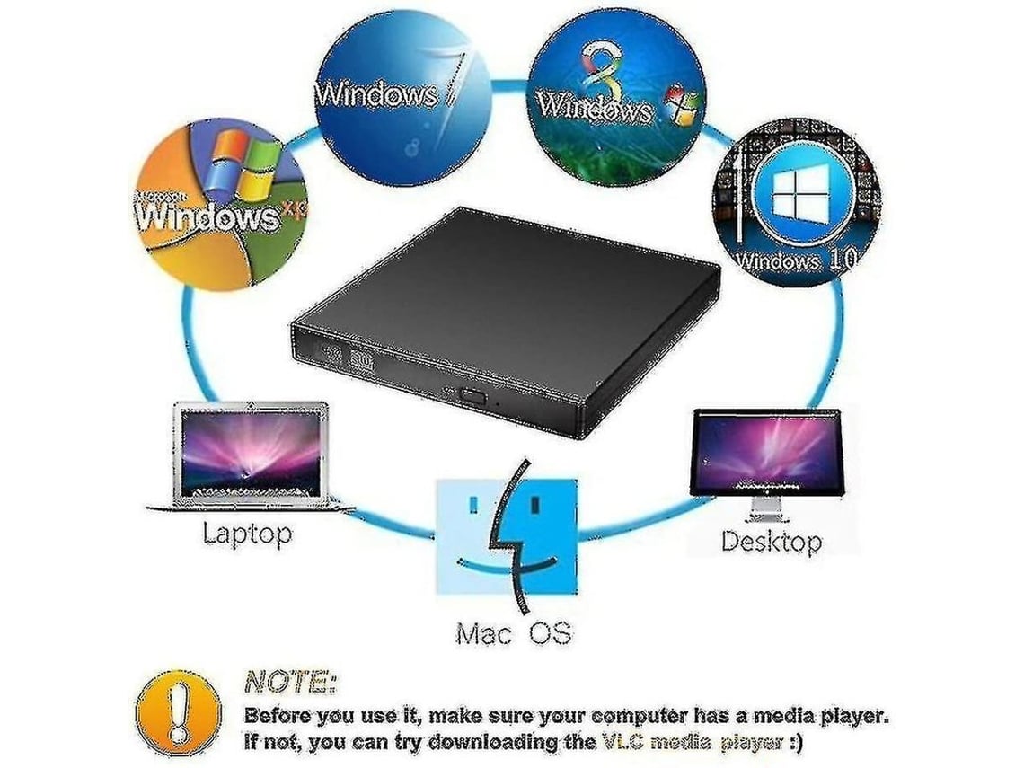 Zihaisheng Leitor De Dvd Externo Com Gravador De Cd, Interface Usb