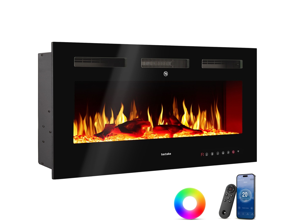 Lareira Elétrica De Parede Tectake Aquecimento Eficiente, Efeito Decorativo 3d, Preto