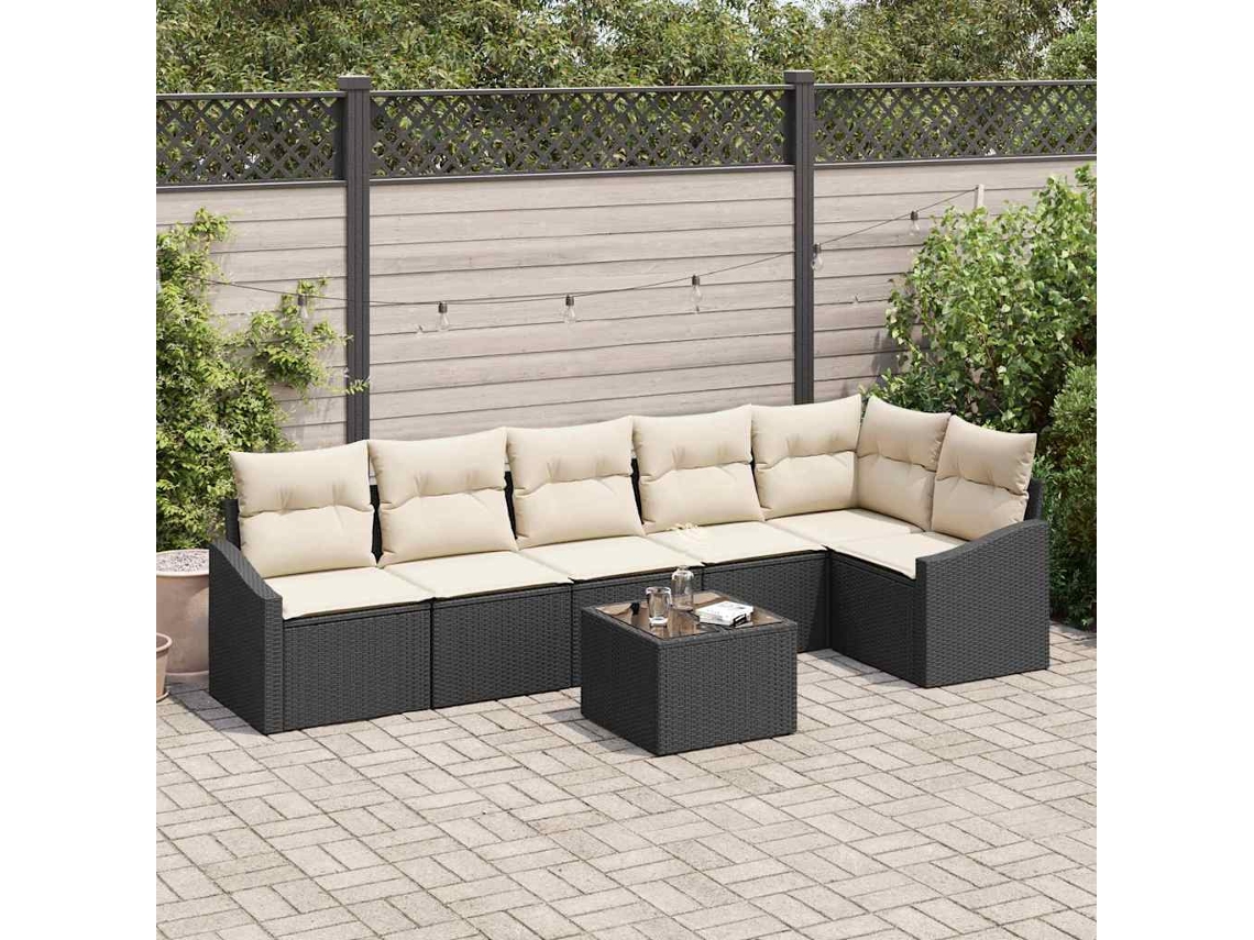 Vidaxl Conjunto De Sofás 7 Unid. Preto Vime Pe