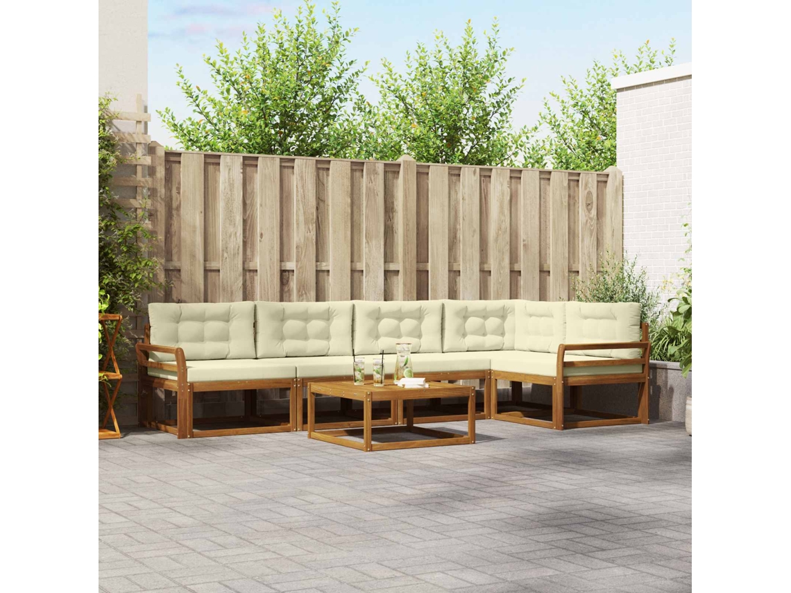 Vidaxl Conjunto De Sofás Para Exterior 6 Unid. Natural E Creme