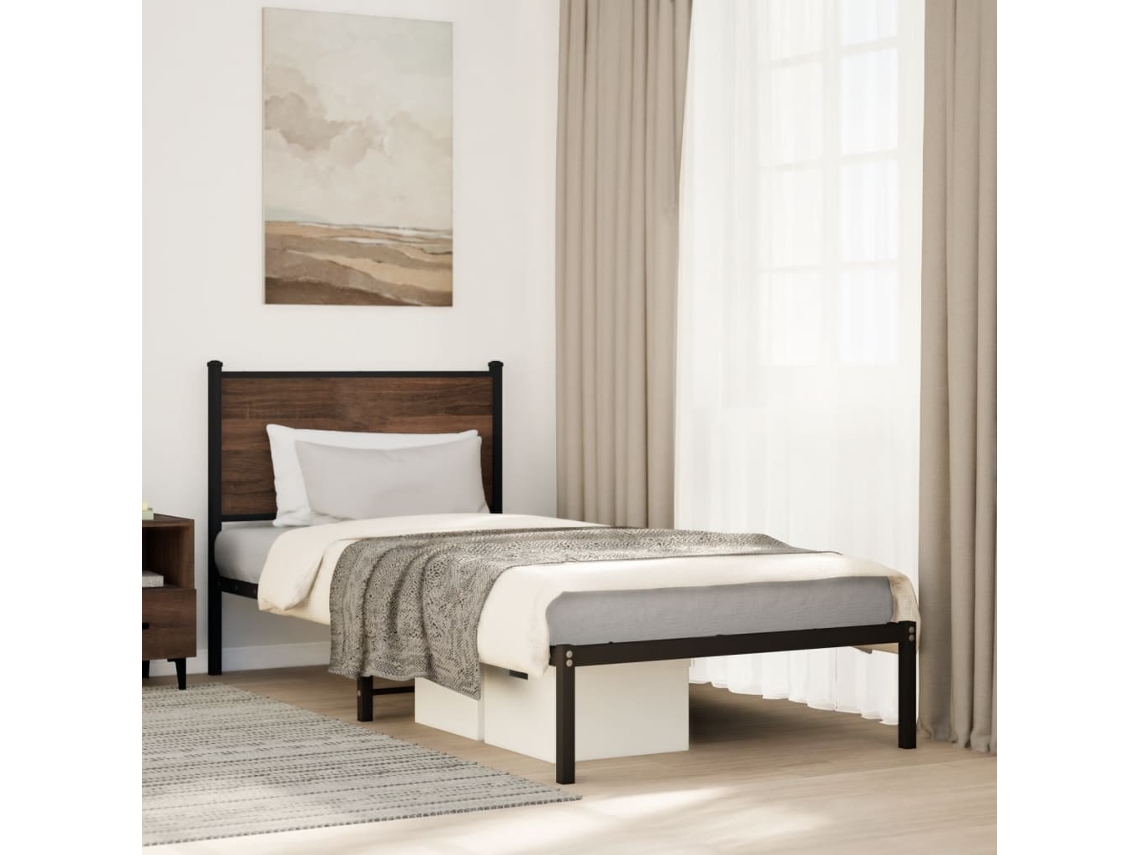 Estrutura De Cama Sem Colchão 90x190 Cm Metal Carvalho Castanho