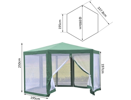 Outsunny Tenda do Jardim com rede mosquiteira Verde Poliéster 390 x 250 cm