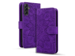 Capa De Celular Dupla Dobrável Em Couro De Bezerro Com Estampa De Mandala